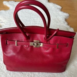 Red Italian leather “ Birkin Style” Handbag